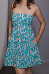 Teal Strapless Mini Dress