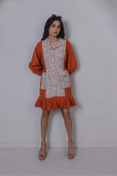 Rust Floral Collar Shirt Dress