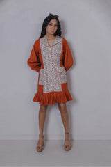 Rust Floral Collar Shirt Dress