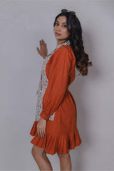 Rust Floral Collar Shirt Dress