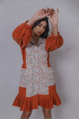 Rust Floral Collar Shirt Dress