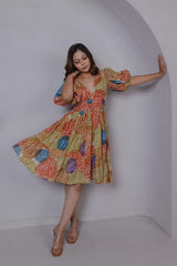 Rainbow Bloom V-Neck Mini Dress