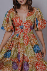 Rainbow Bloom V-Neck Mini Dress