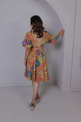 Rainbow Bloom V-Neck Mini Dress