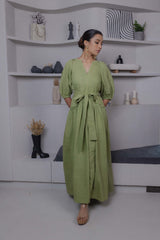 Olive Green Belted Maxi Dress