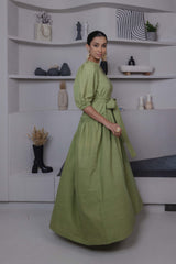 Olive Green Belted Maxi Dress