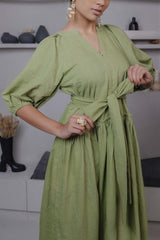 Olive Green Belted Maxi Dress