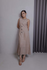 Beige Middle Button Midi Dress