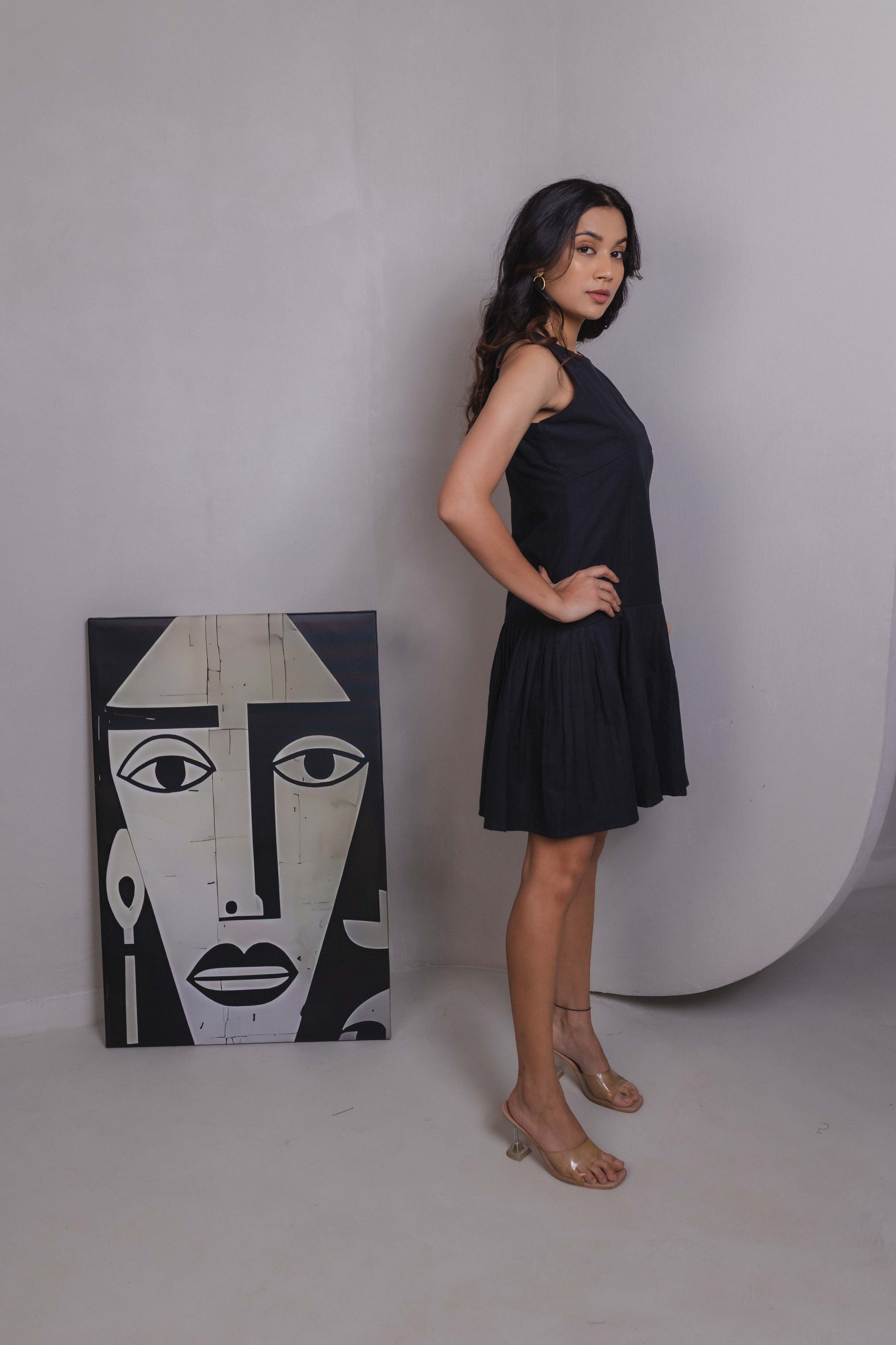 Black Pleated Mini Dress