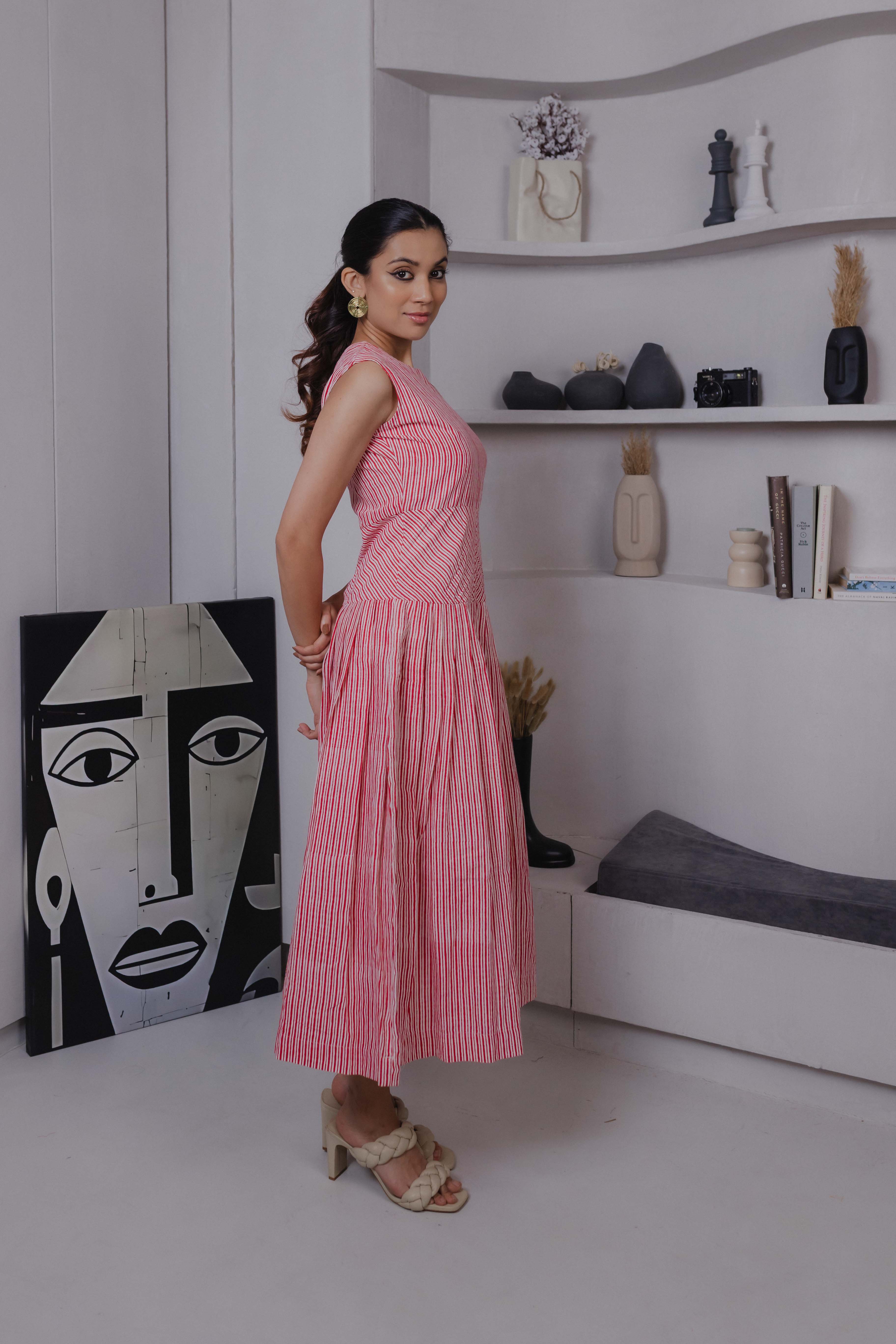 Red Stripe Midi Dress