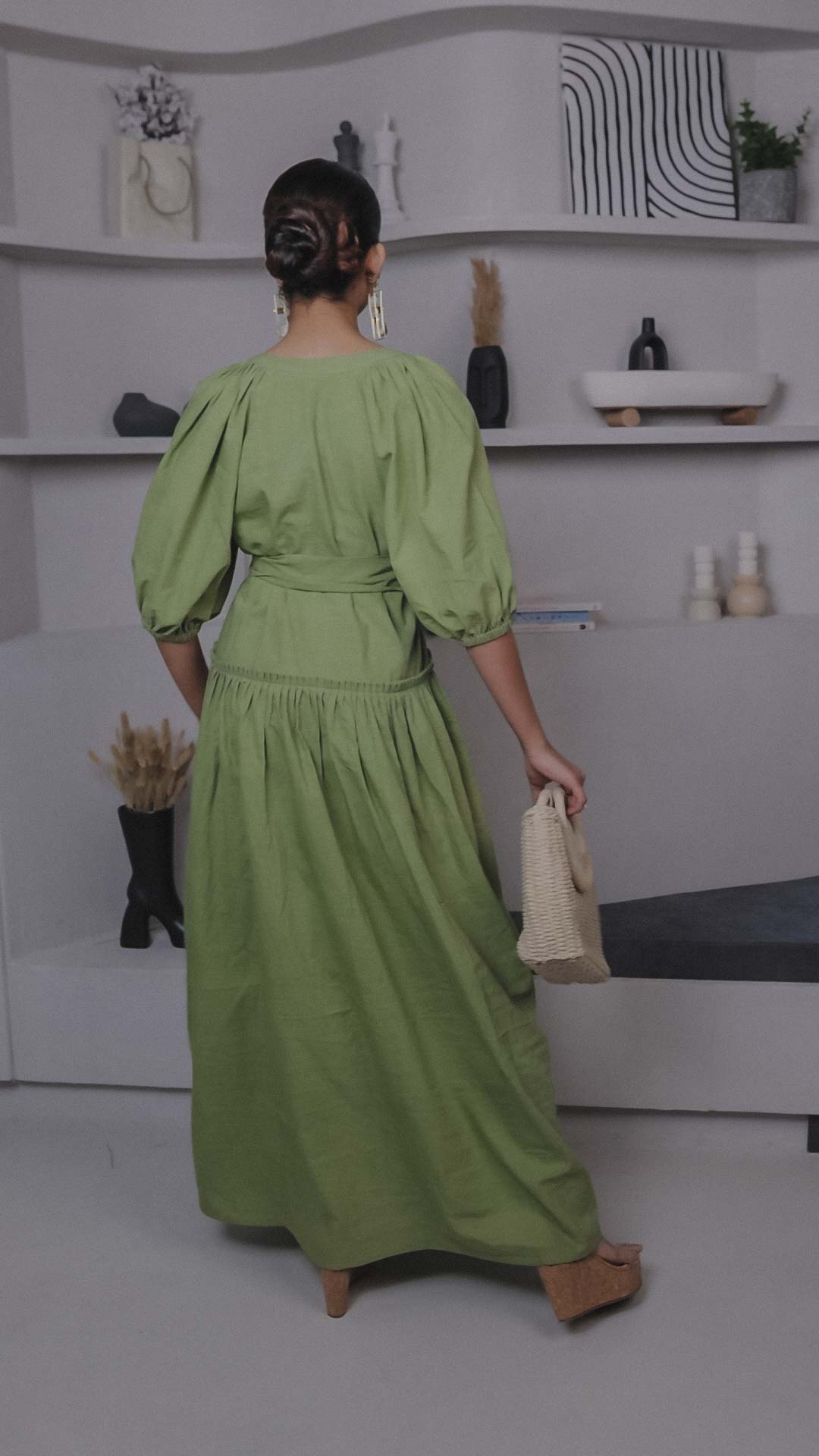 Olive Green Belted Maxi Dress